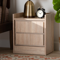 Baxton Studio ET8003-Oak-NS Hale Modern and Contemporary Oak Finished Wood 2-Drawer Nightstand